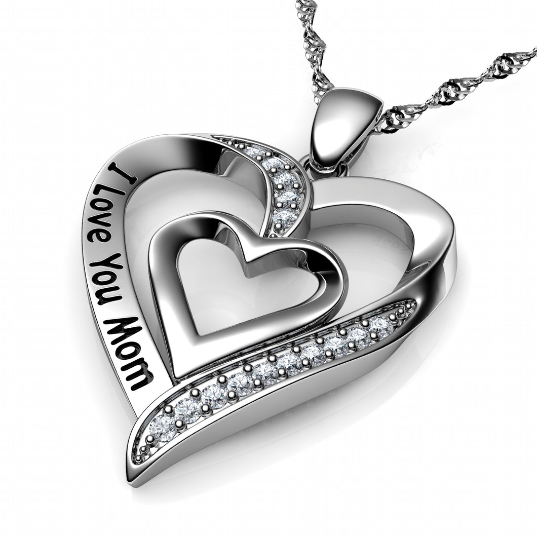 I love you Mom Necklace 925 Sterling Silver Heart Dephini